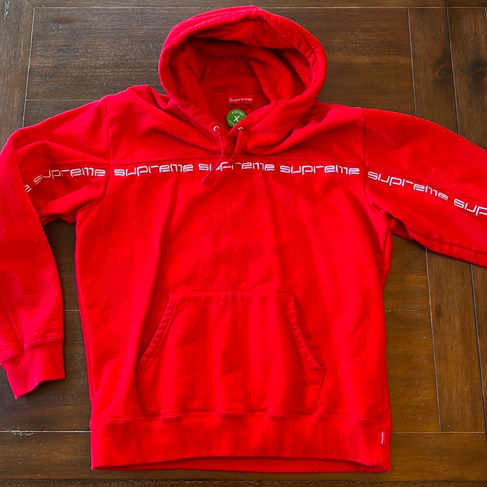 Supreme text stripe hooded